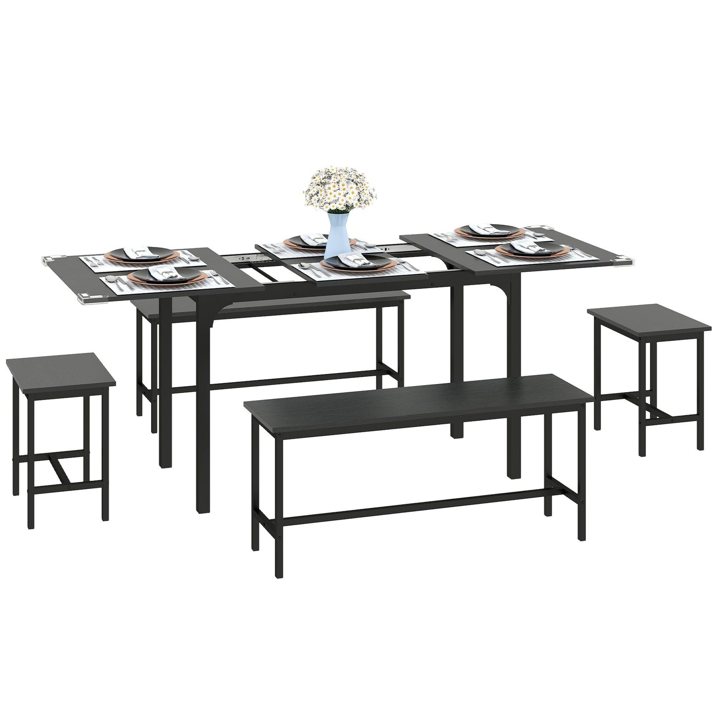 5-Piece Extendable Dining Set for 4-6 - Black