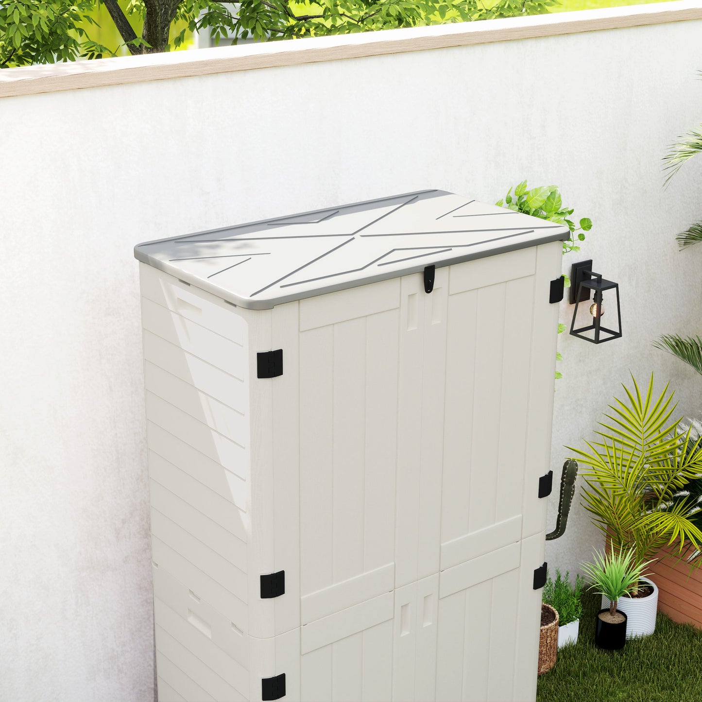 368 Gallon Outdoor Storage Cabinet with Openable Top and Lockable Doors for Lawnmower, Trash Can, Patio Accessories