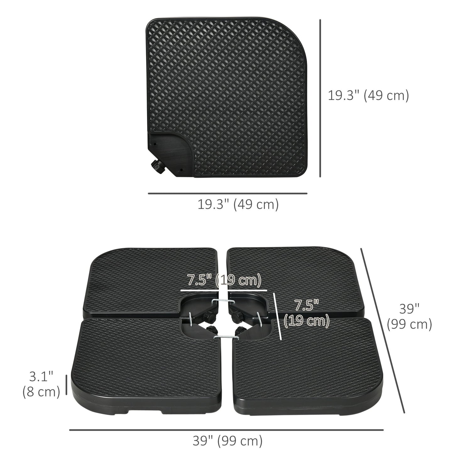 4PCs Cantilever Umbrella Base Weights for Offset Banana Parasol, HDPE Water or Sand Filled Patio Umbrella Weights for Cross Base Stand with Built-in Handles, Black