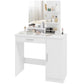 Vanity Desk with Mirror, Makeup Vanity w/ Drawer, Open Compartment and Shelves, Cabinet, Adjustable Shelves for Bedroom