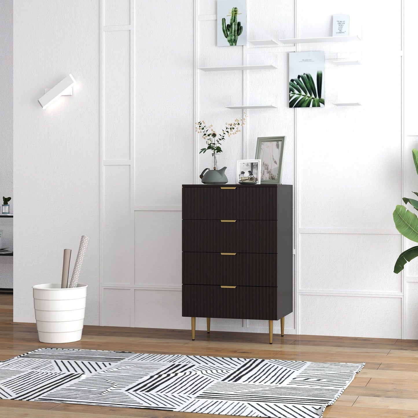 4-Drawer Dresser with Gold Legs - Black