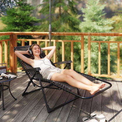 Folding Zero Gravity Chair, 5-Position Adjustable Outdoor Lounge Chair Recliner with Headrest, Beige - Black