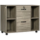 Lateral Filing Cabinet with Wheels and Lockable Drawer, File Cabinet, Mobile Printer Stand with Open Shelves for Letter and A4 Size Documents for Home Office, Grey