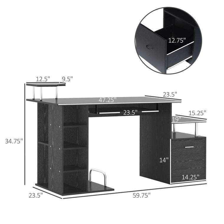 Computer Desk with Storage Shelf and Drawer - Black