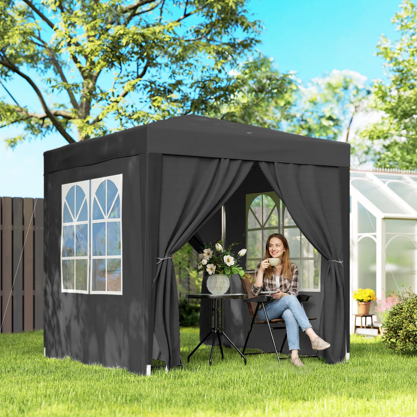 6.6'x6.6' Pop Up Canopy Tent with Sidewalls, Instant Sun Shelter Camping Gazebo with Carry Bag, Black