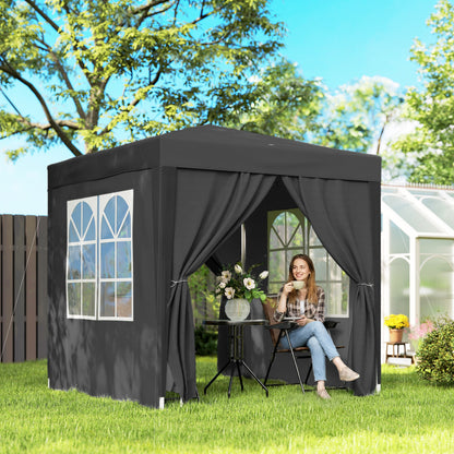6.6' x 6.6' Black Pop-Up Gazebo with Sidewalls & Carry Bag