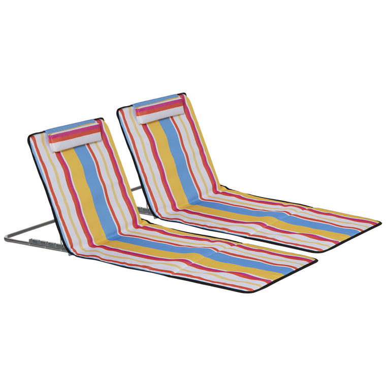 Set of 2 Striped Beach Lounge Chairs with Steel Frame