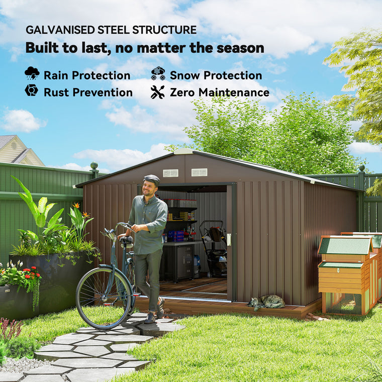 11' x 13' Tool Shed with Double Sliding Doors and Foundation Kit