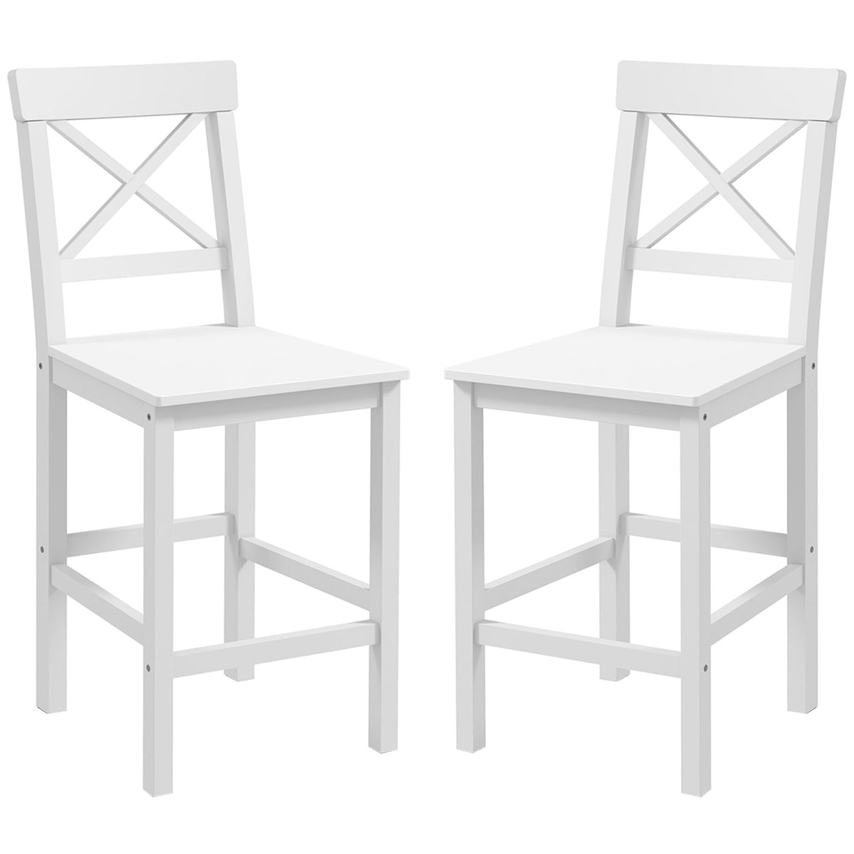 Set of 2 Farmhouse Counter Stools with Backs - White