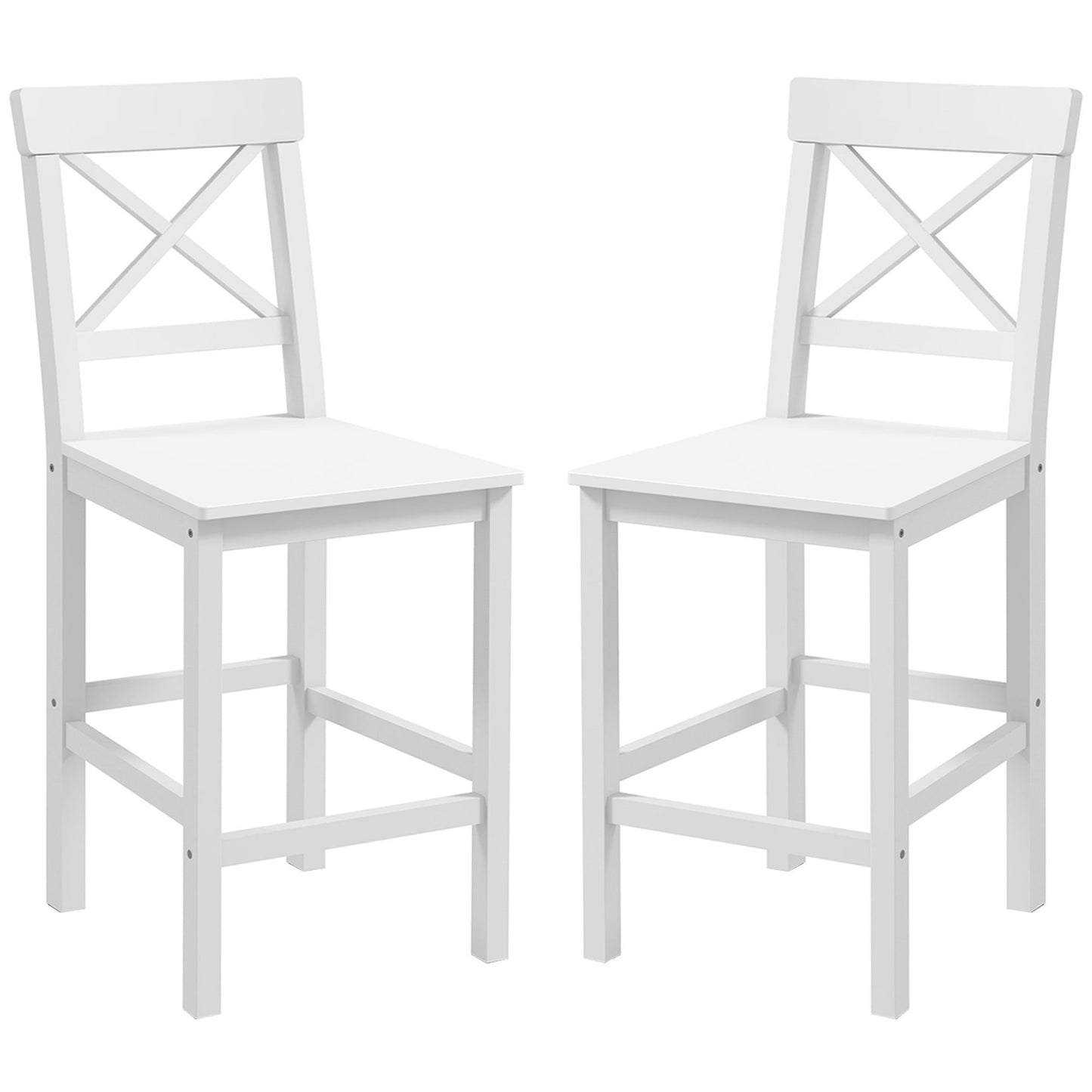 Set of 2 Farmhouse Counter Stools with Backs - White