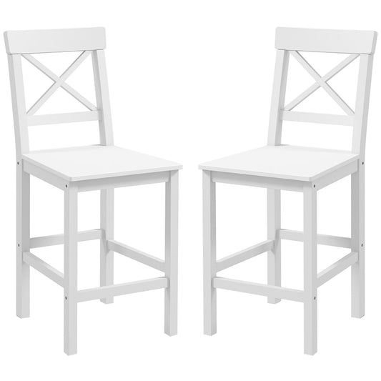 Set of 2 Farmhouse Counter Stools with Backs - White