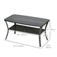 Outdoor Patio PE Rattan Coffee Table with Storage Shelf, Wicker Side Table with Glass Top, Black