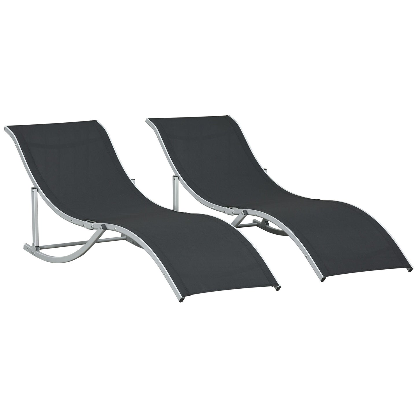 Pool Chaise Lounge Chairs Set of 2, S-shaped Foldable Outdoor Chaise Lounge Chair Reclining for Patio Beach Garden With 264lbs Weight Capacity, Black
