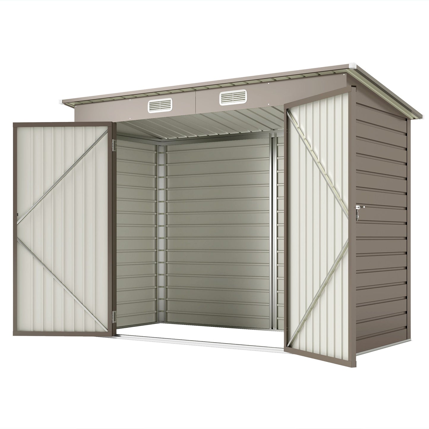 8 x 4FT Galvanized Garden Storage Shed, Metal Outdoor Shed with Double Doors and 2 Vents, Light Grey