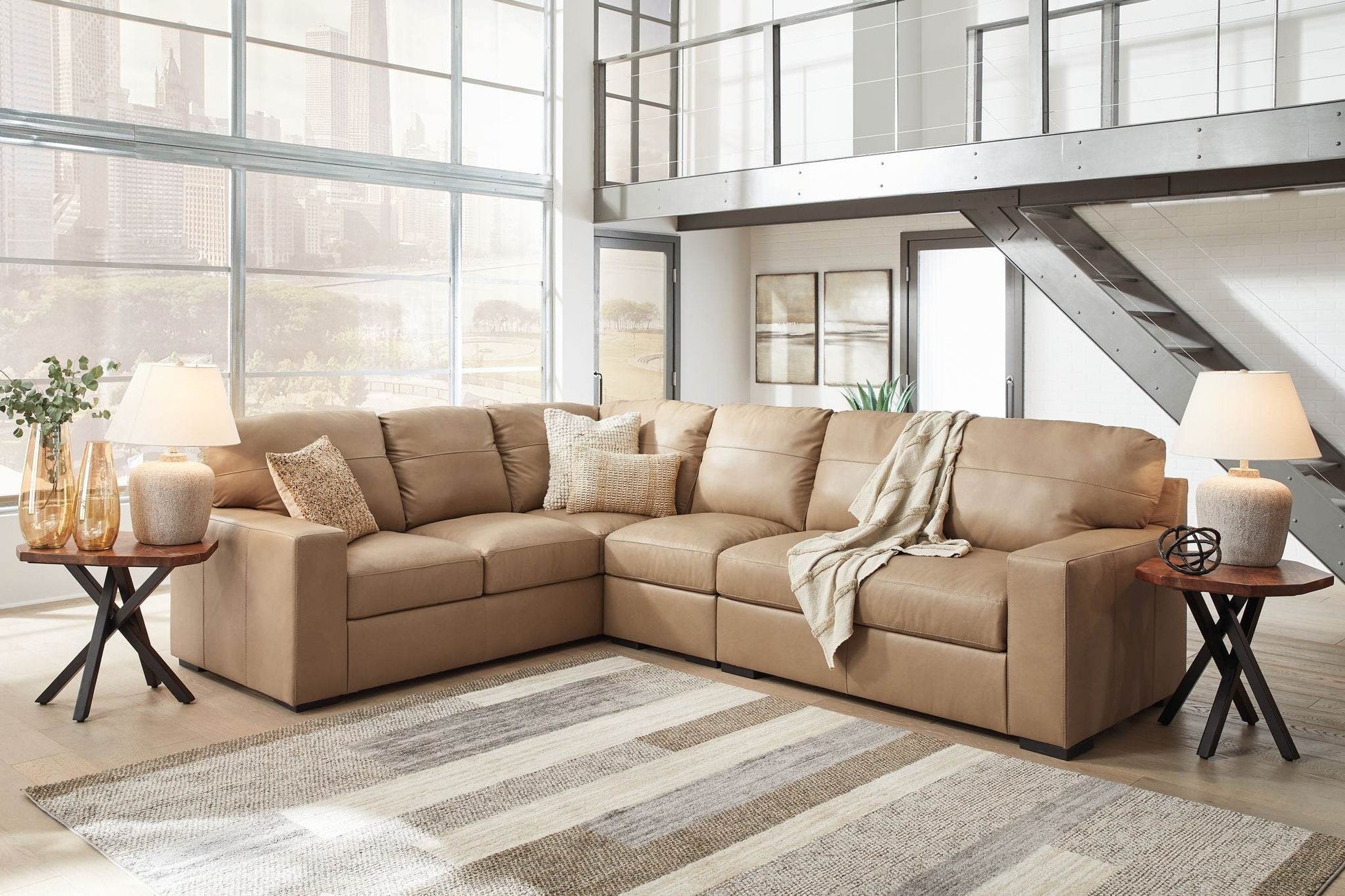 Bandon - Toffee - 3-Piece Sectional With Raf Loveseat - Leather Match - Forward Furniture