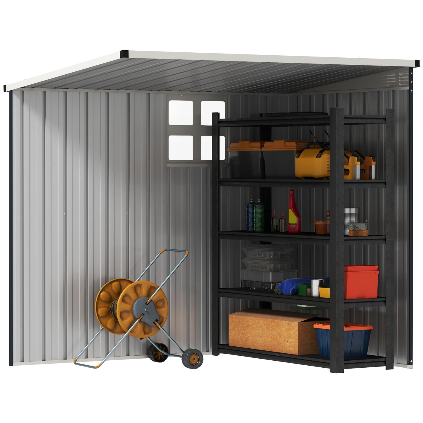 Outdoor Storage Shed, Metal Garden Shed with Window, 2 Vents and Lockable Door for Backyard, Garden, Patio