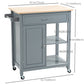 Rolling Kitchen Cart with Wood Top and Drawer - Grey