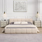 Queen-Size Chenille Upholstered Bed with Checkerboard Headboard, Durable Bed Frame for Homes and Families, 88'' L x 67.5'' W x 24'' H, Beige