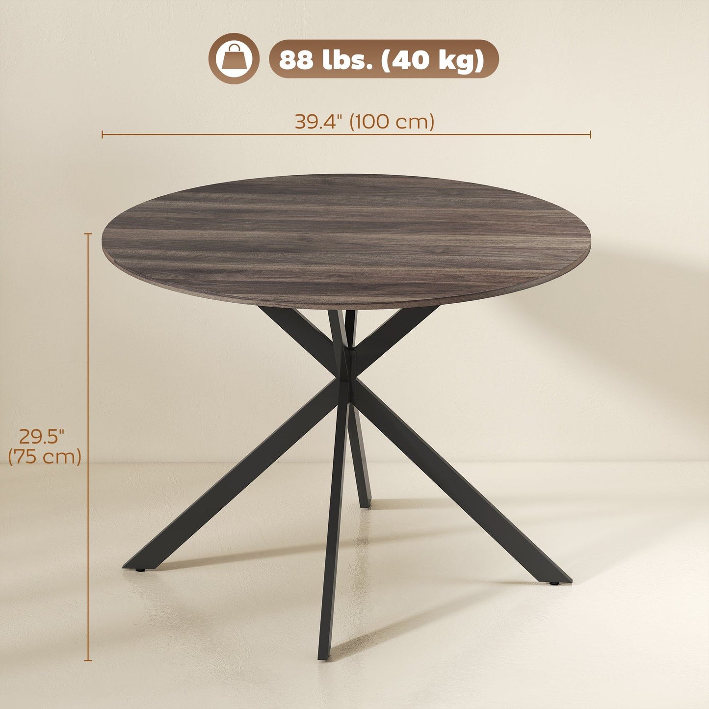 40" Round Industrial Dining Table for 4 - Distressed Brown