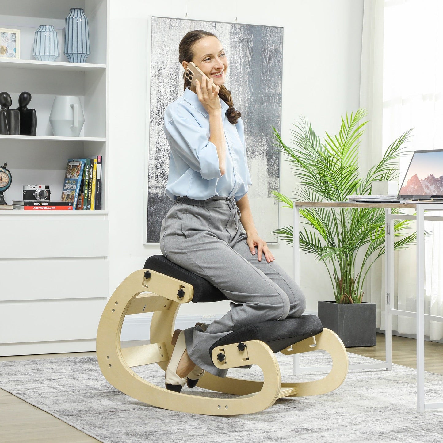 Adjustable Rocking Wood Kneeling Chair - Black