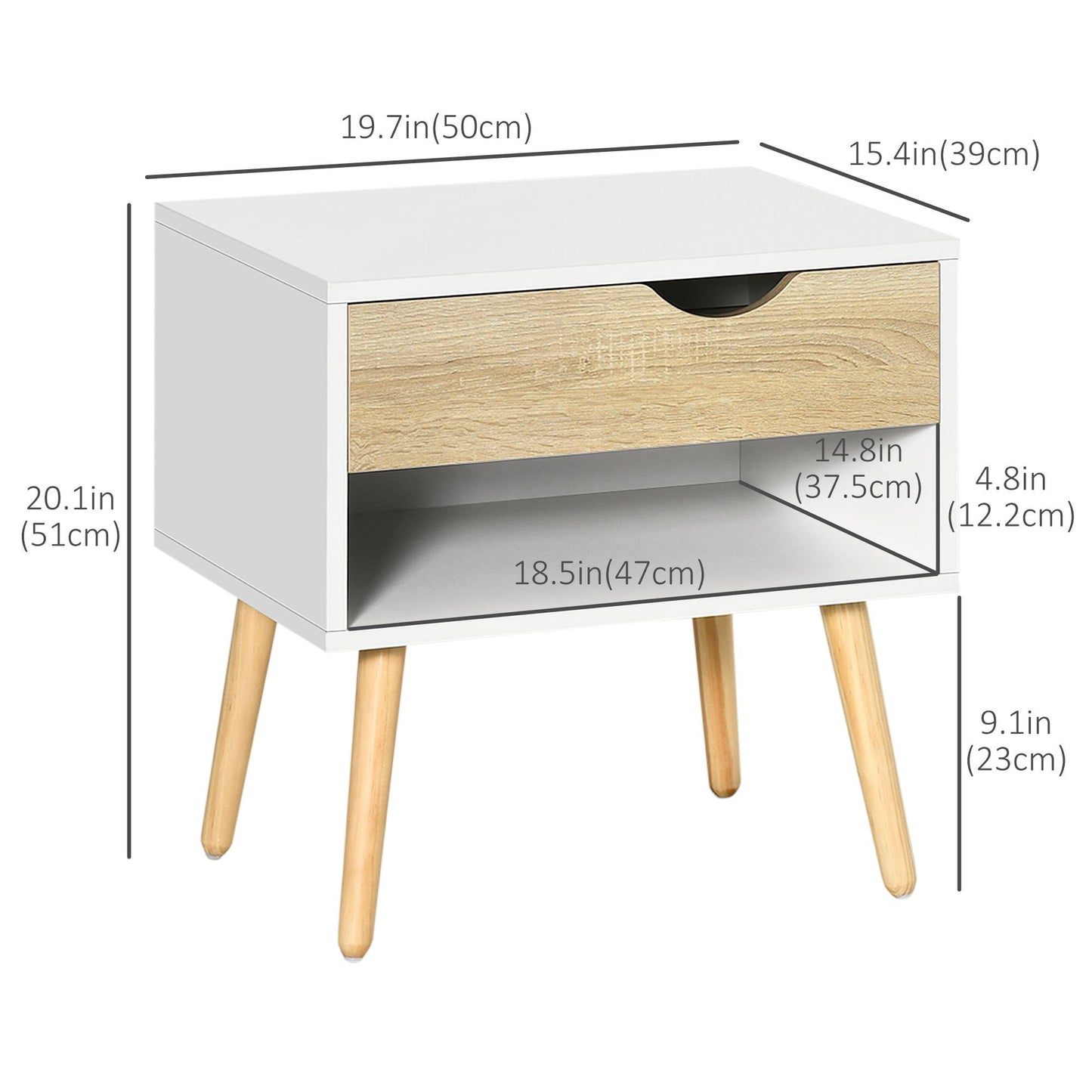 Set of 2 Nightstands with Drawer and Shelf - White