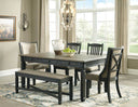 6 Pc. Table, 2 Side Chairs, 2 Upholstered Side Chairs, Bench