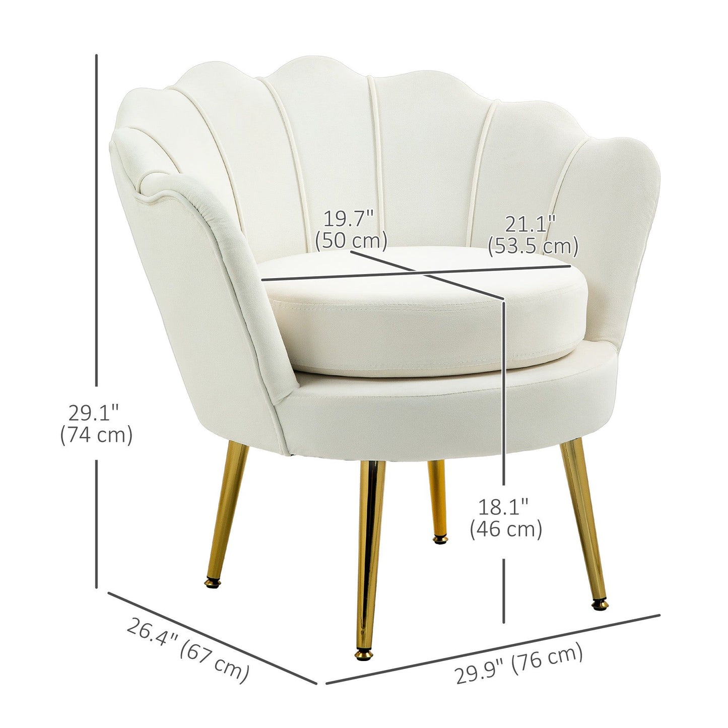 Velvet Club Accent Chair with Gold Legs - Cream White