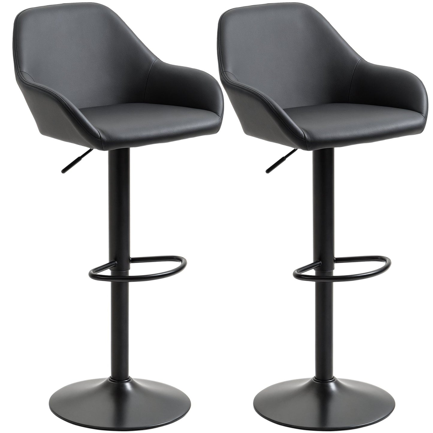 Adjustable Swivel PU Leather Bar Stools Set of 2 - Black