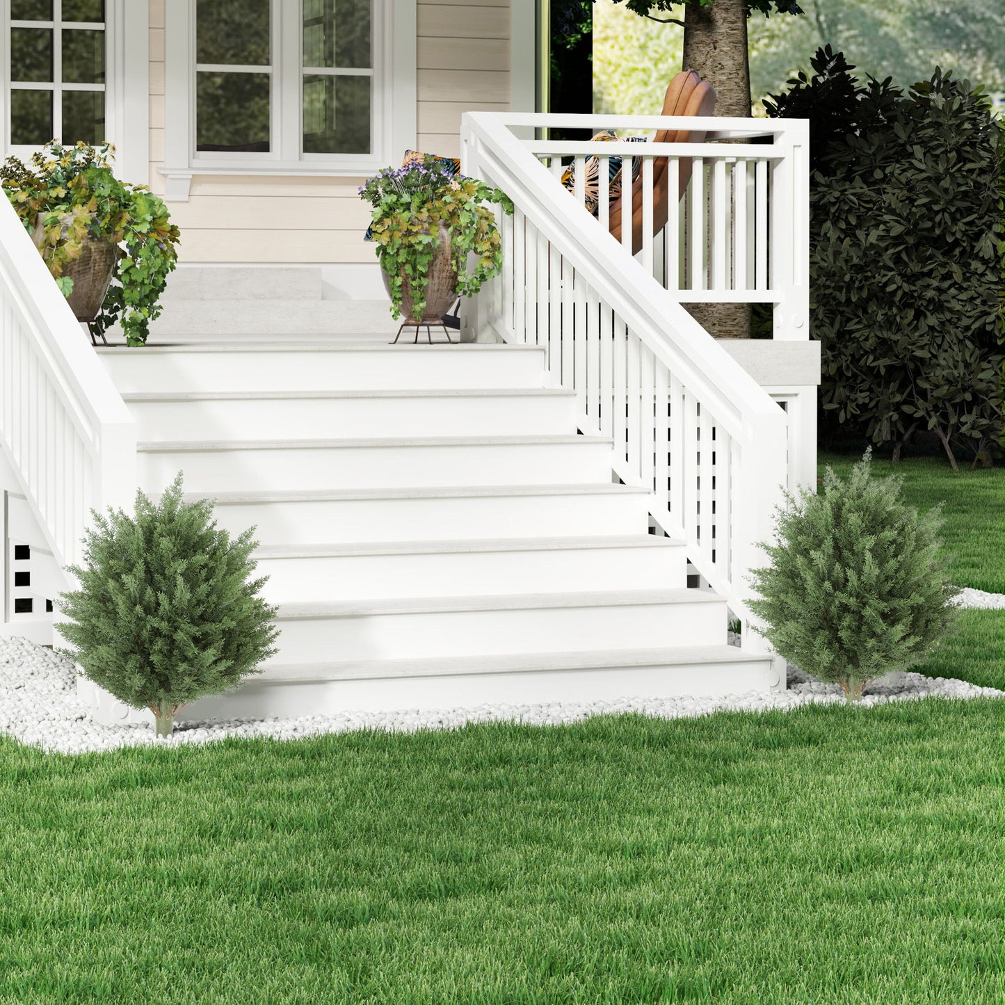 24" Artificial Cypress Trees with Ground Stake, Set of 2 Artificial Plants for Indoor & Outdoor, UV Resistant, Green