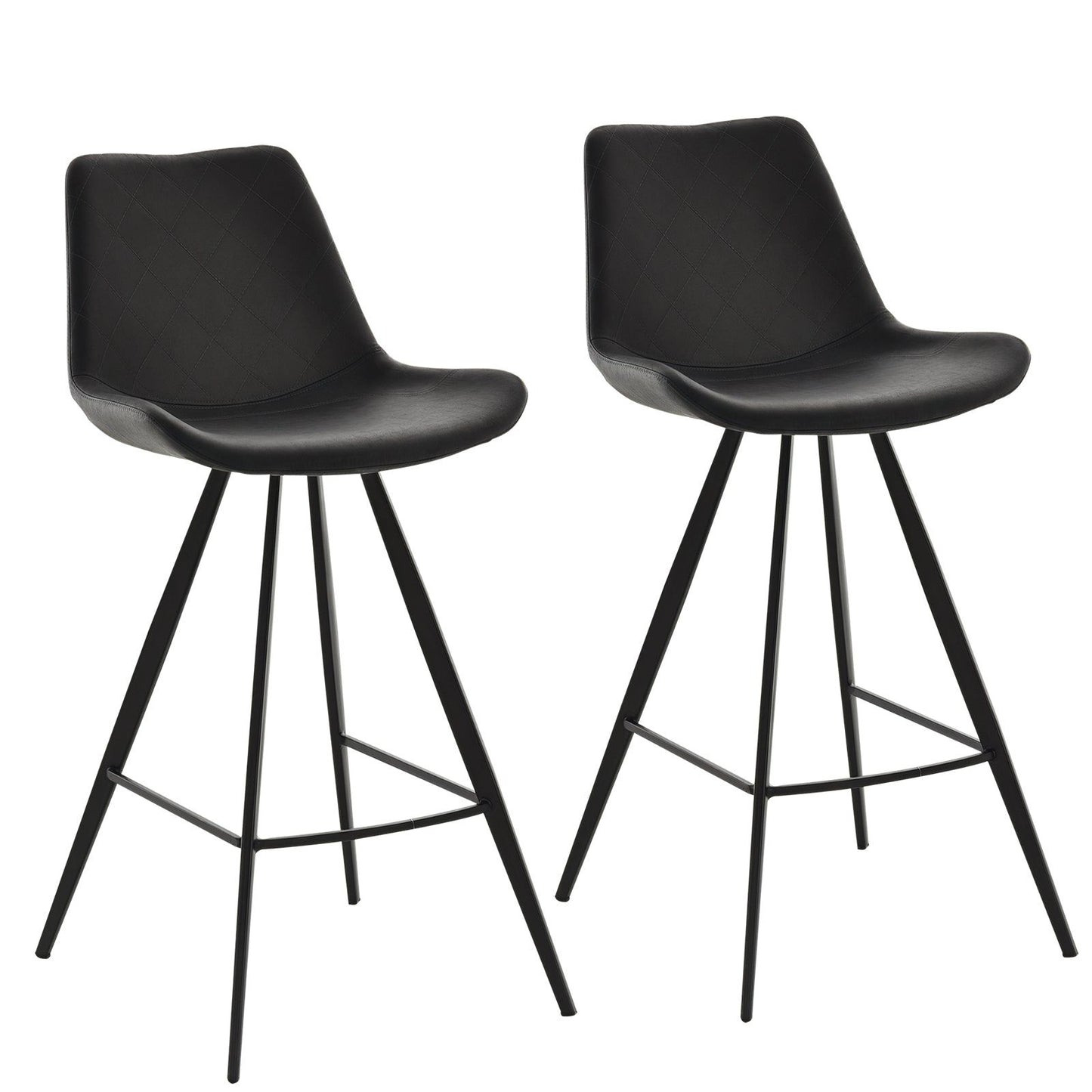 Set of 2 Microfiber Bar Stools with Padded Seat - Black
