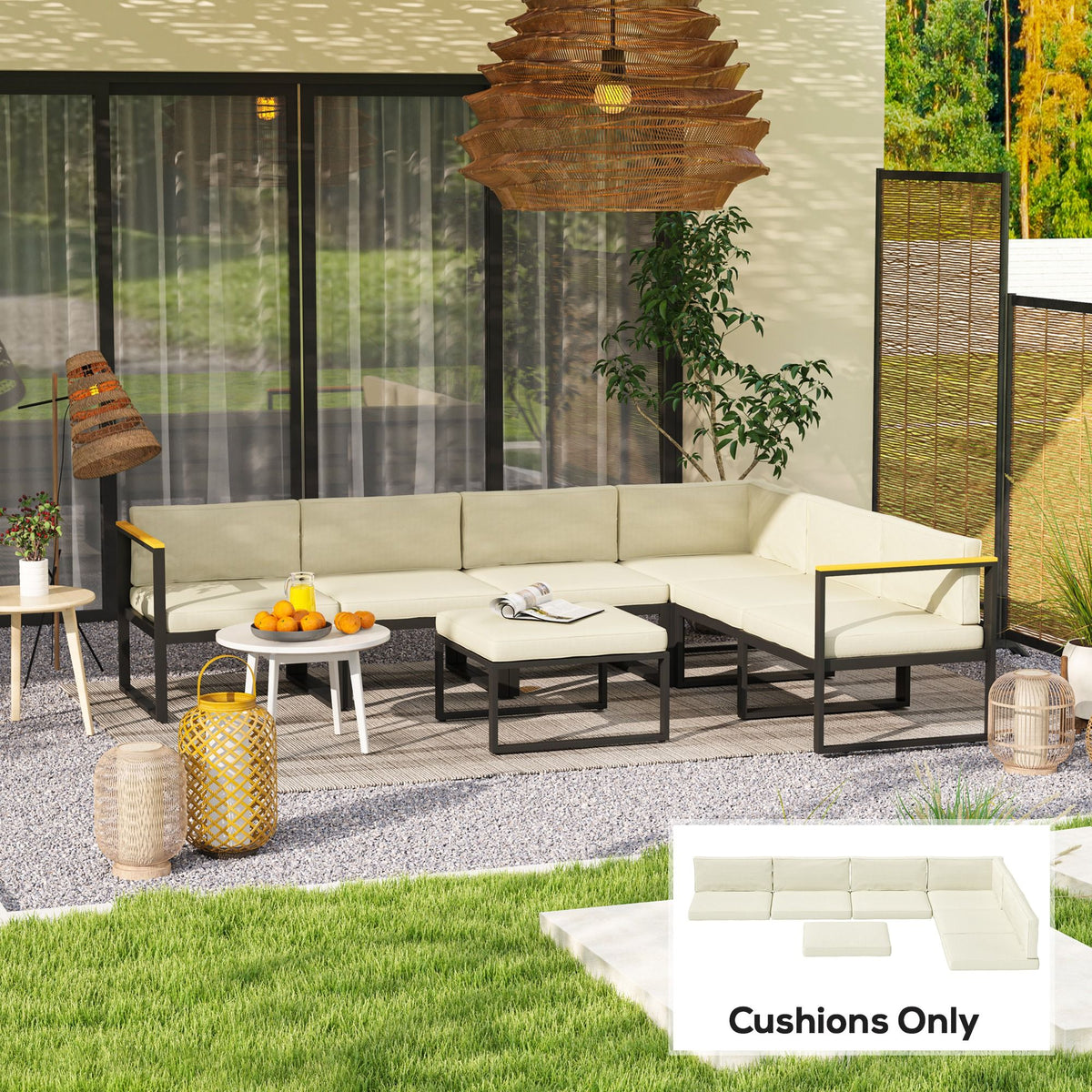 Replacement Cushions for Rattan Furniture, 14 Piece Outdoor Seat Cushion Pad for Patio Set, 7 Seat and 7 Back, Cream
