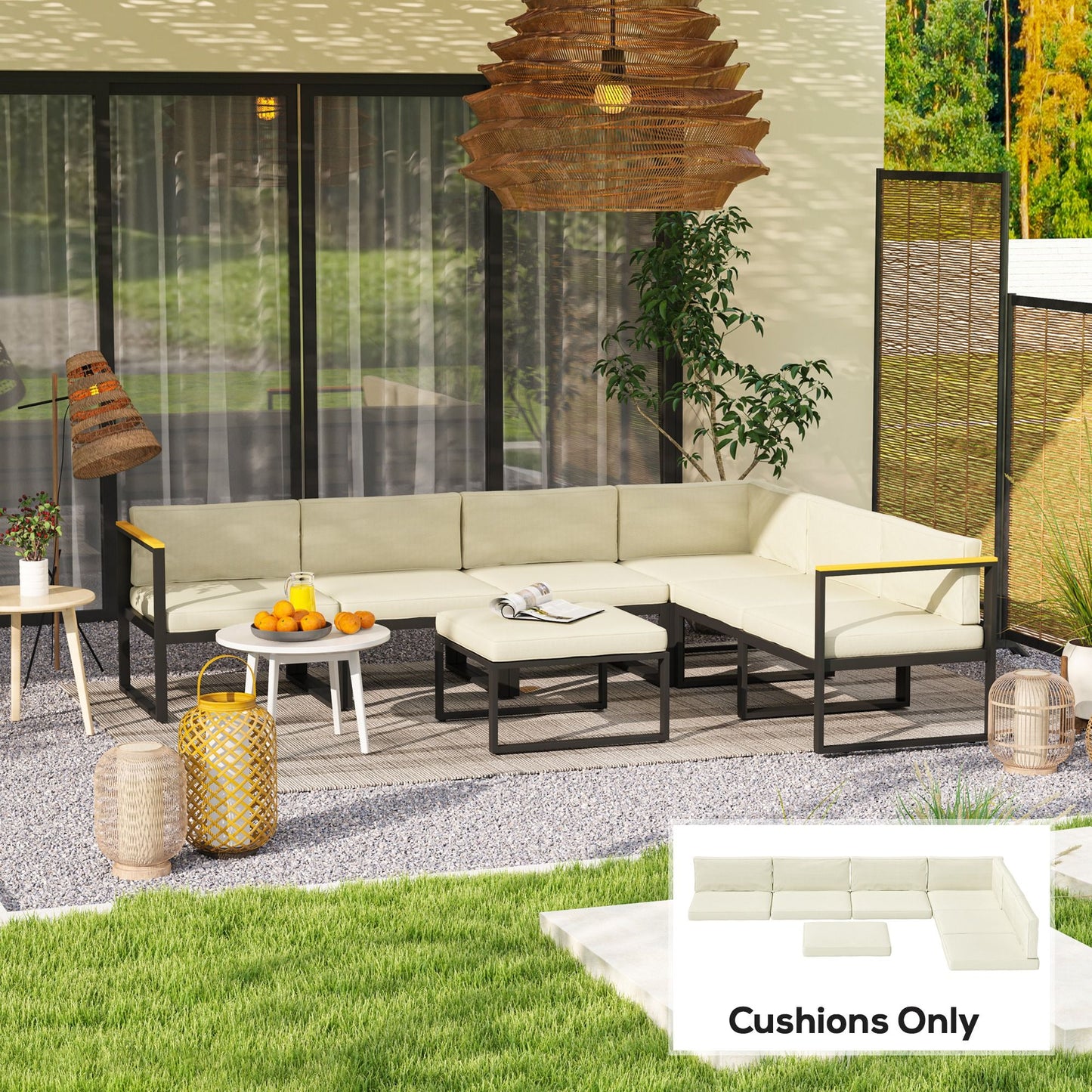 Replacement Cushions for Rattan Furniture, 14 Piece Outdoor Seat Cushion Pad for Patio Set, 7 Seat and 7 Back, Cream