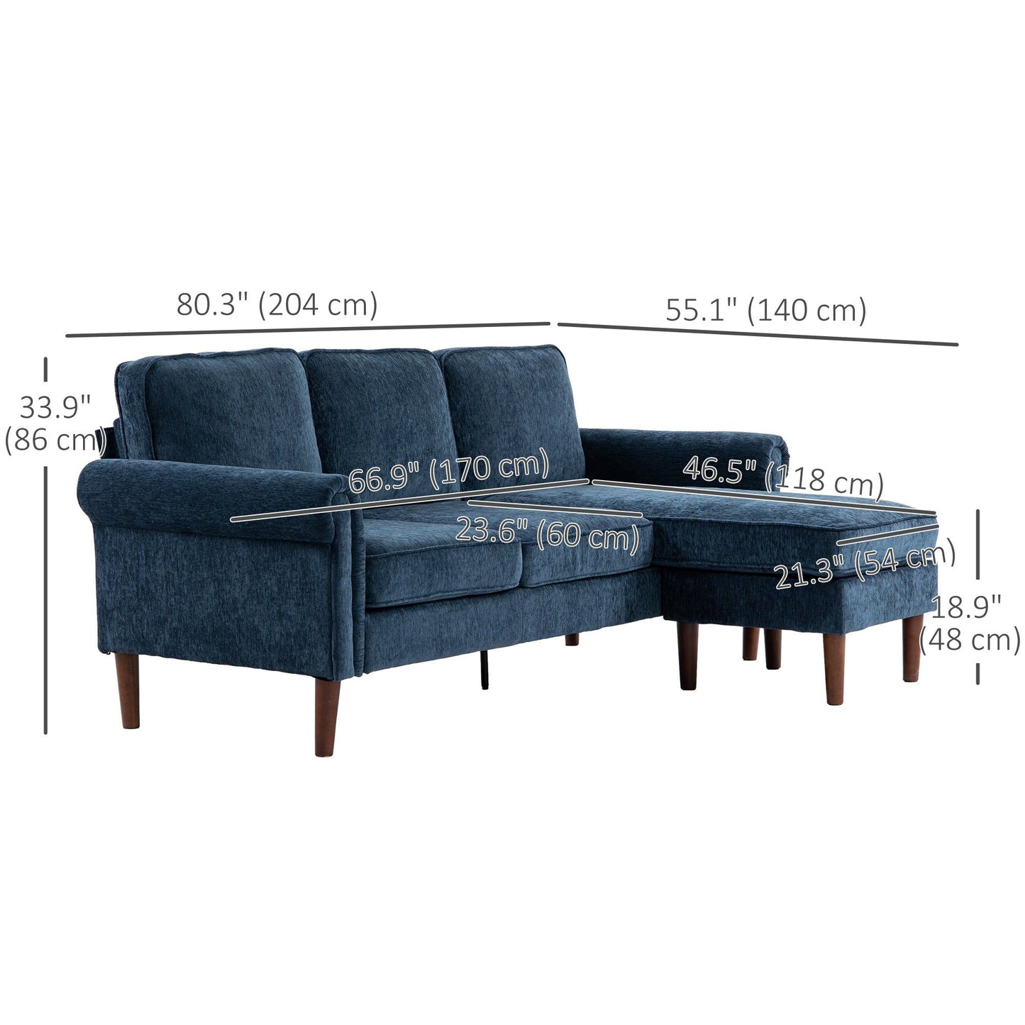 L-Shaped Sectional Sofa with Reversible Chaise - Dark Blue