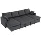 Convertible Sofa Bed, Corduroy U-Shaped Sleeper Sofa Couch with Storage Chaise, Pillows, Spring, Futon Couch, Grey