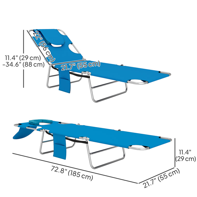 5-Level Folding Tanning Chair with Face Hole - Blue