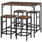 5 Pieces Industrial Rectangular Bar Table Set, Dining Table Set Breakfast Table with 4 Stools for Dining Room, Kitchen, Dinette, Rustic Brown