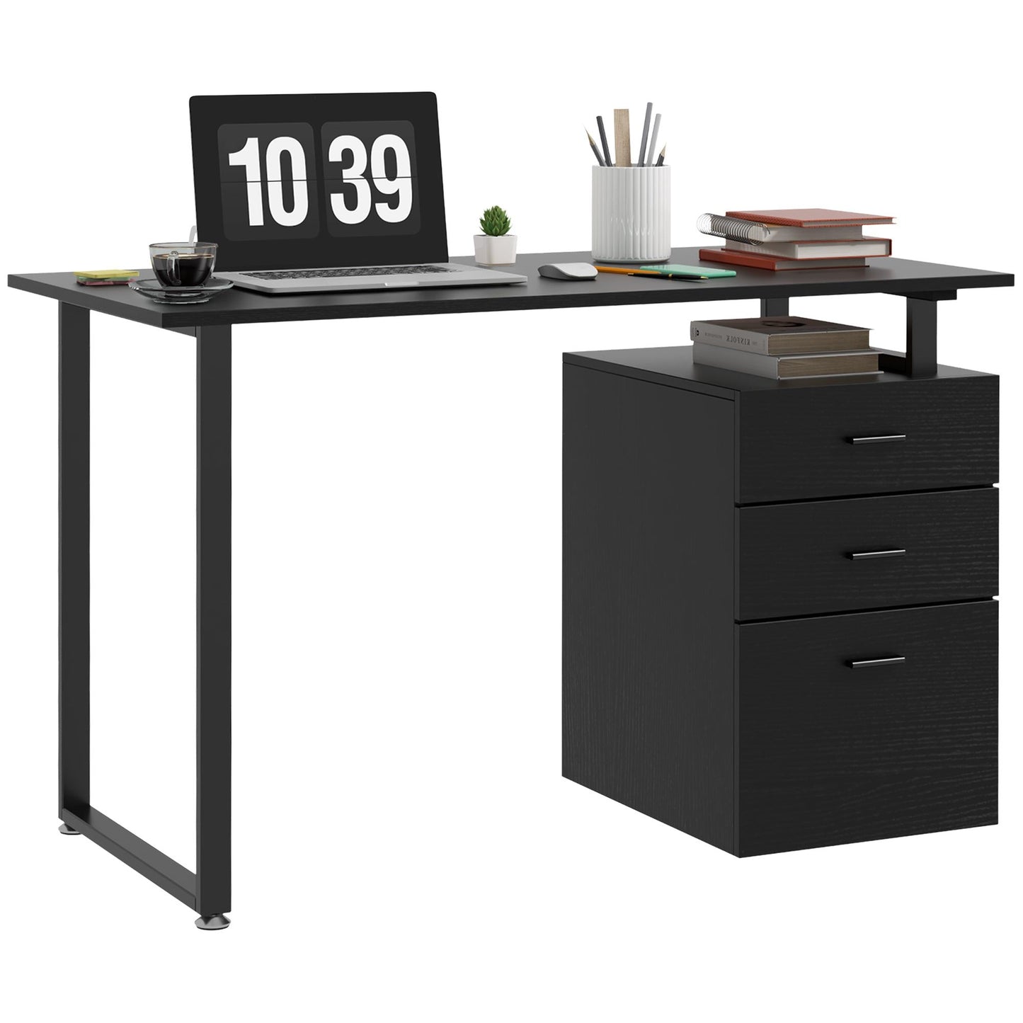 47" Computer Desk with File Drawers - Black