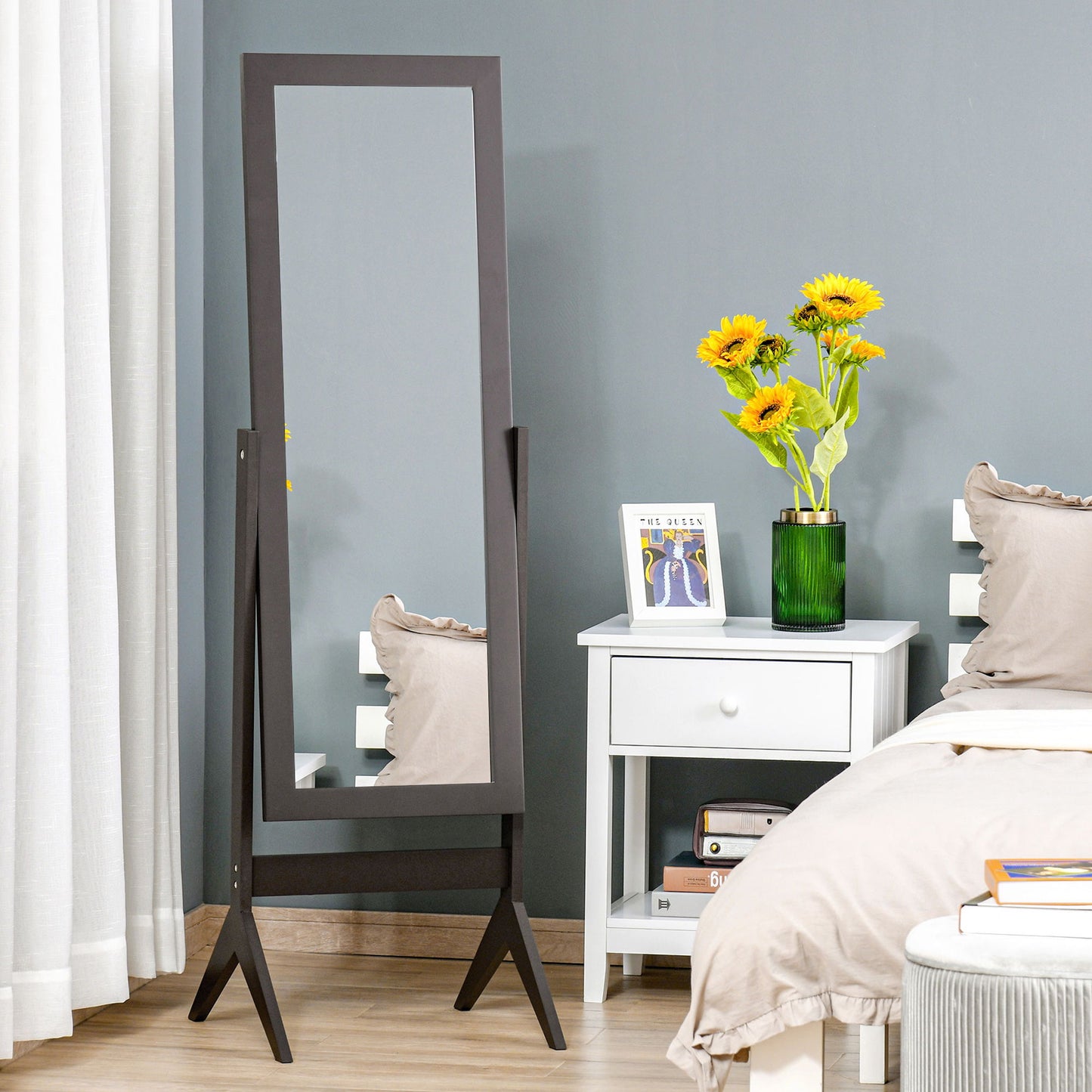 Full Length Mirror, Free Standing Full Body Mirror with Rectangular Frame, Adjustable Angle for Dressing Room, Bedroom, Living Room, Dark Brown