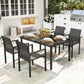 5 Piece Patio Dining Set with 4 Stackable Chairs, Tempered Glass Top, Rust-Resistant Metal Frame