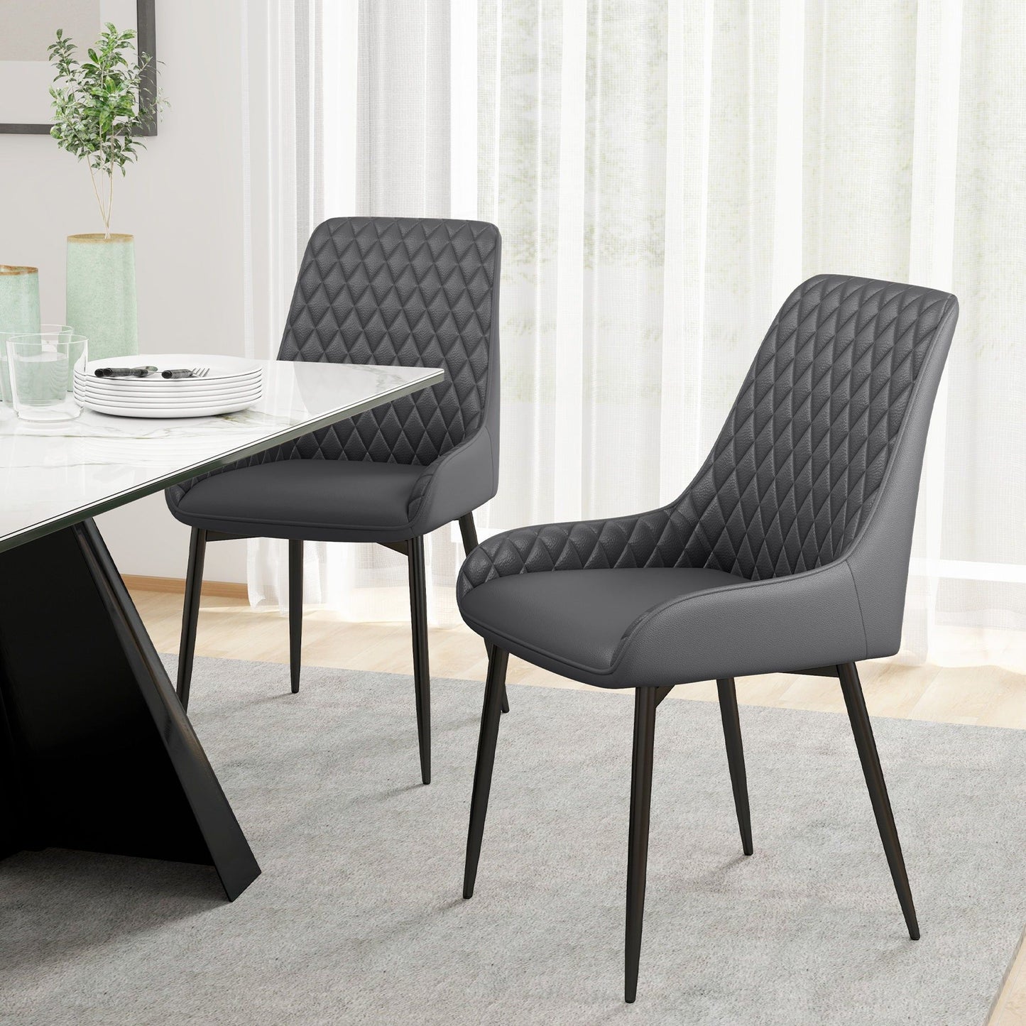 Tufted Upholstered Dining Chairs Set of 2 - Grey