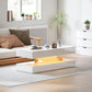 Coffee Table with Adjustable LED Lights, Modern Living Room Table with 2 Drawers, Open Shelf, Remote, High Gloss White