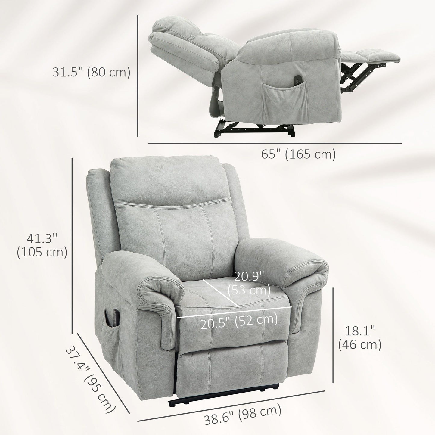 Manual Massage Recliner with Side Pockets - Grey