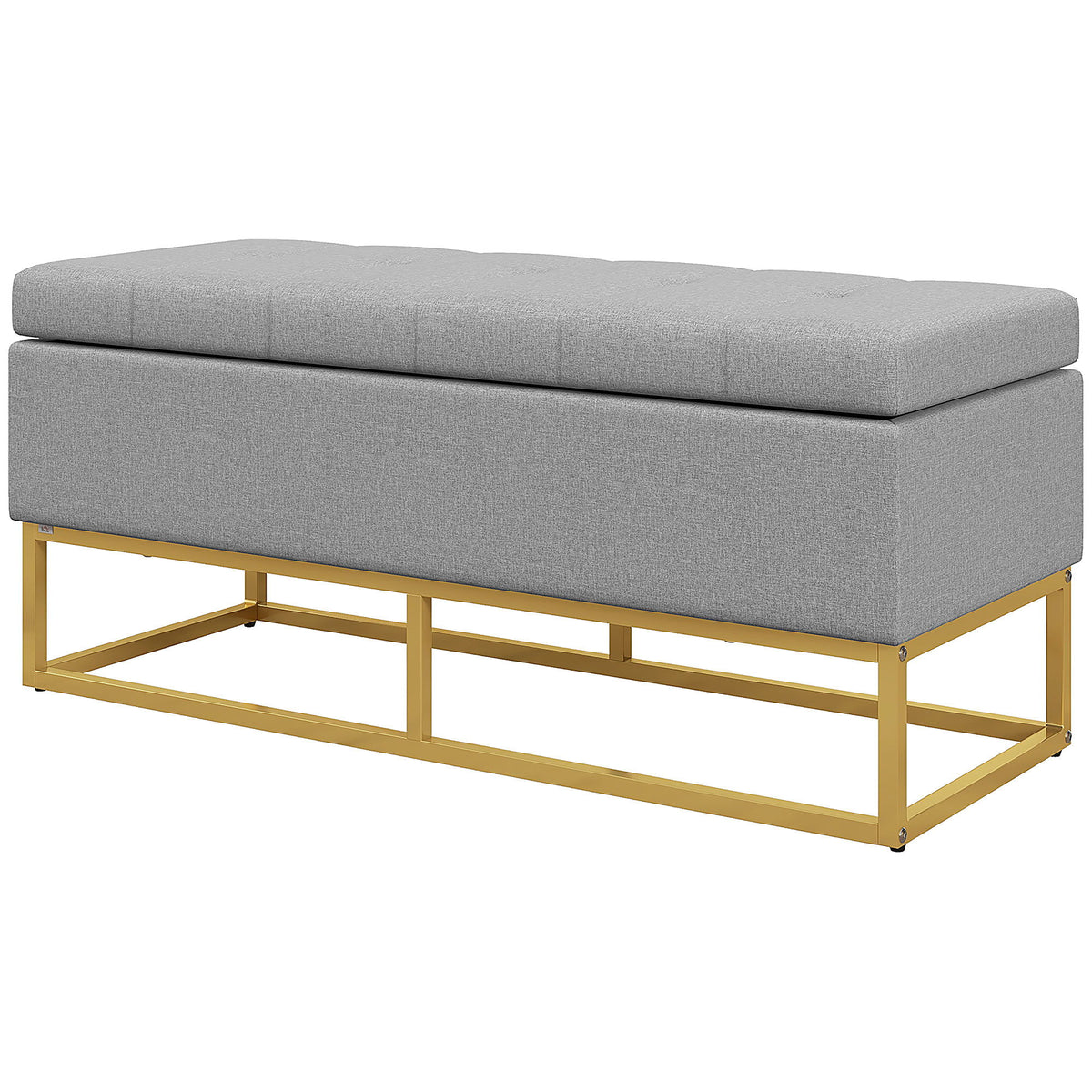 Flip Top Storage Ottoman, Upholstered Storage Bench, Linen Fabric Footstool for Living Room, Bedroom, Grey