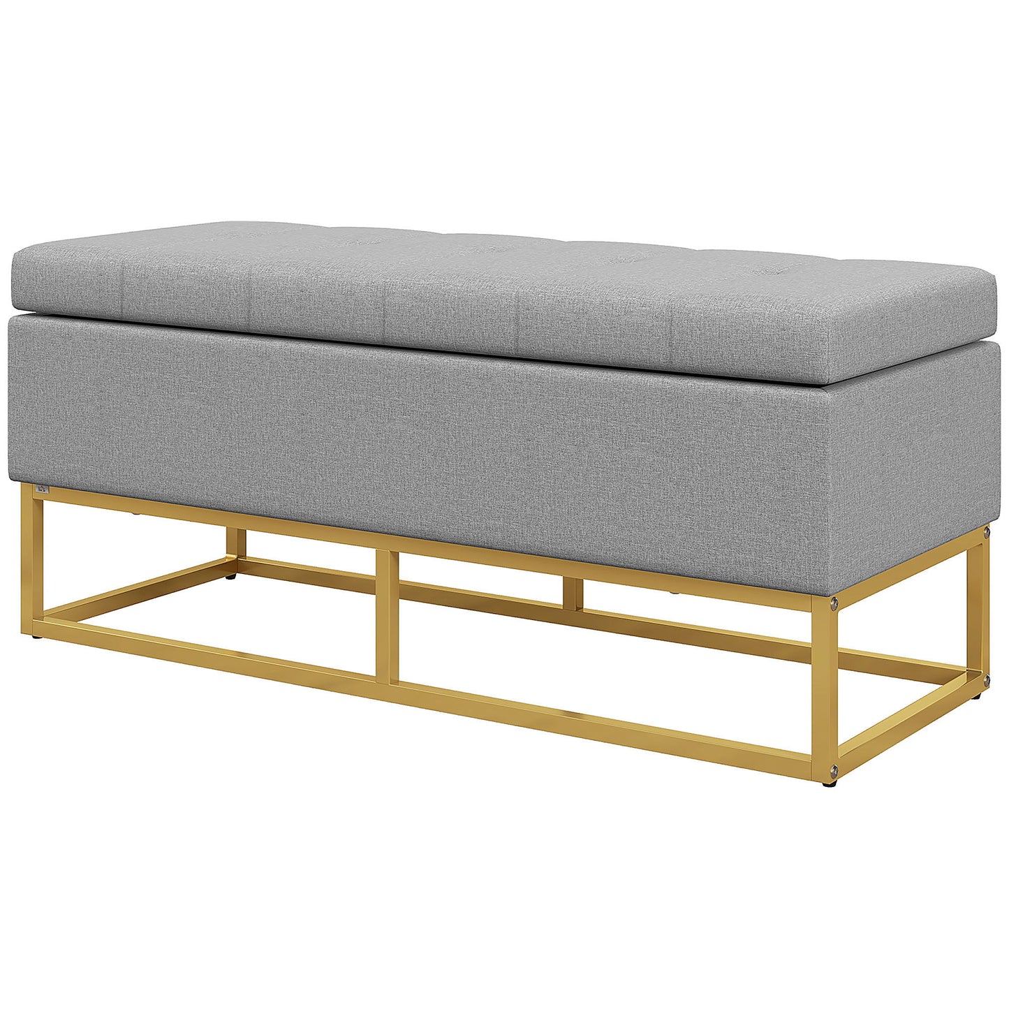 Flip Top Storage Ottoman, Upholstered Storage Bench, Linen Fabric Footstool for Living Room, Bedroom, Grey