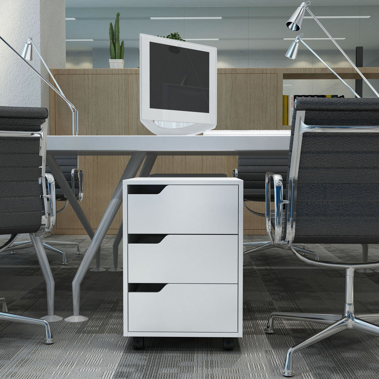 3-Drawer Mobile Filing Cabinet with Wheels - White