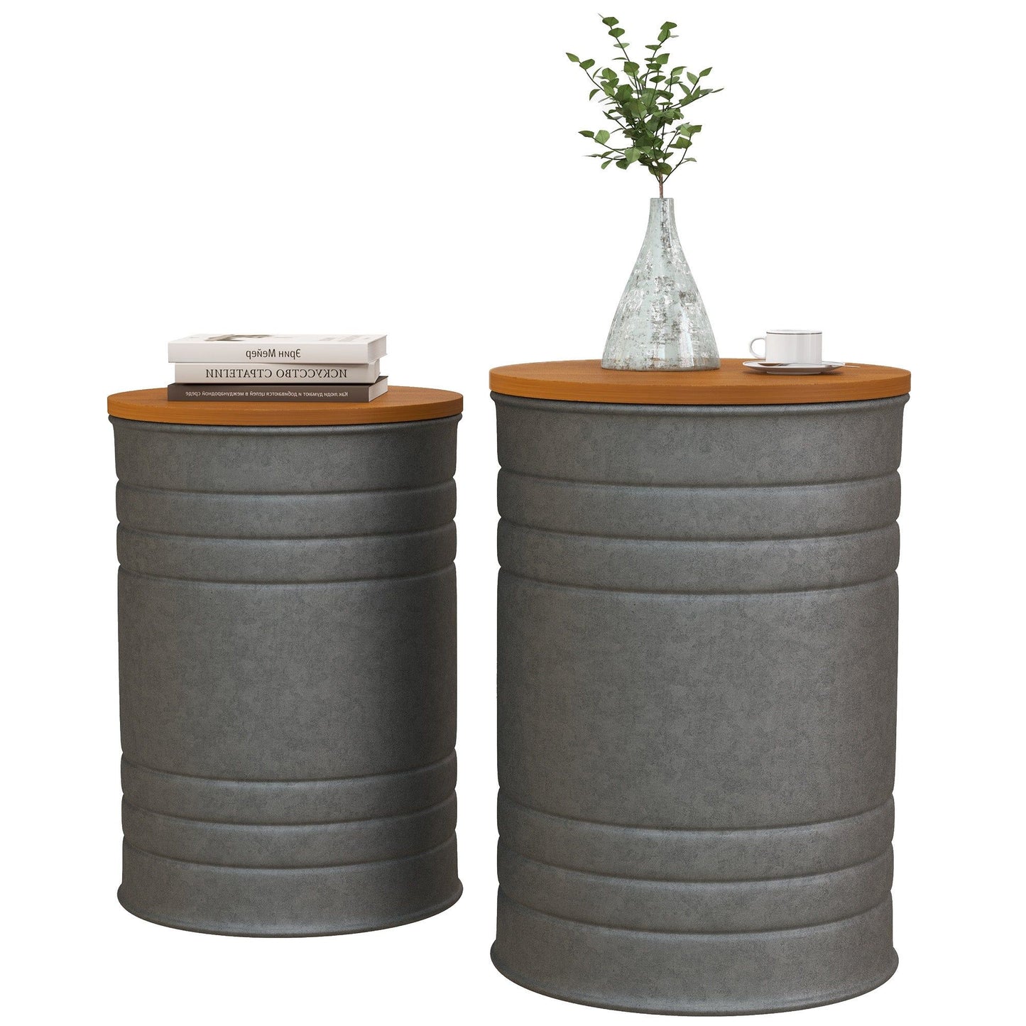 Set of 2 Round Nesting Tables with Storage - Grey
