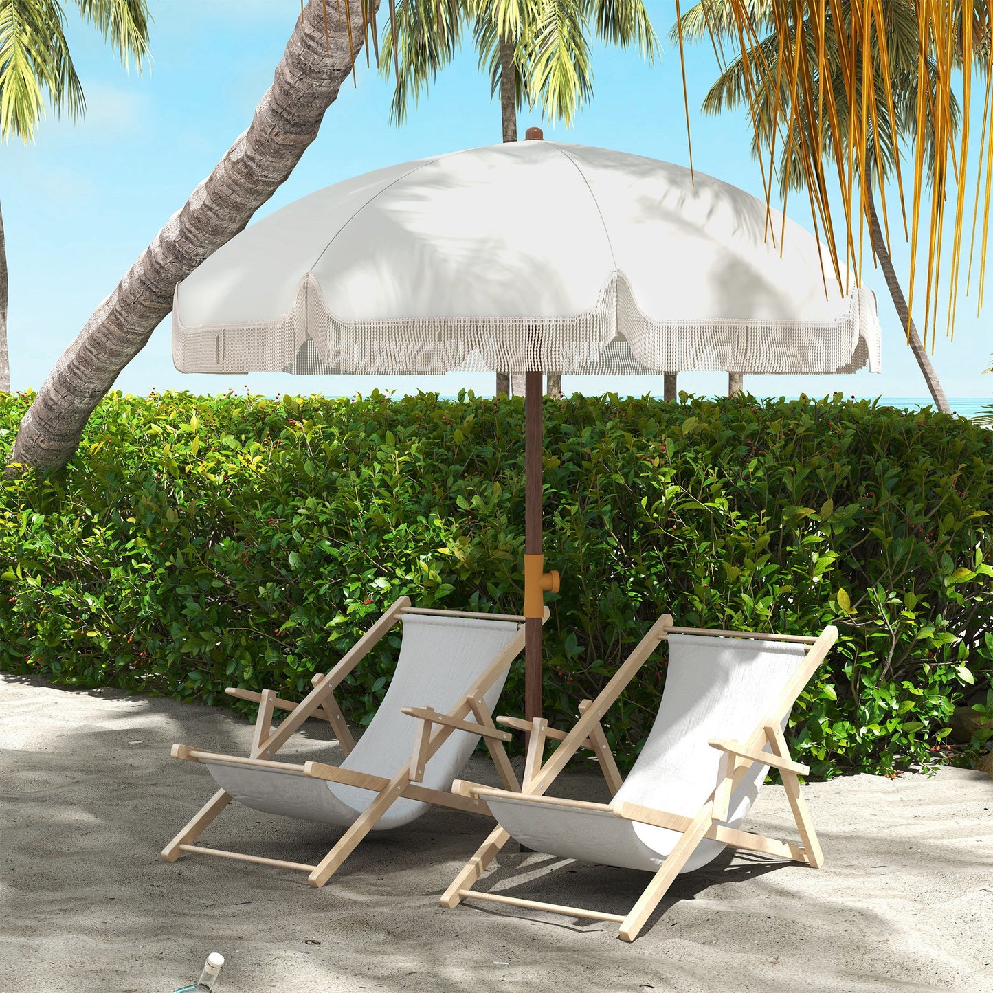 6.2' Beach Umbrella for Travel, Vent, Ruffles, Carry Bag, Portable Outdoor Umbrella for Garden, Light Grey