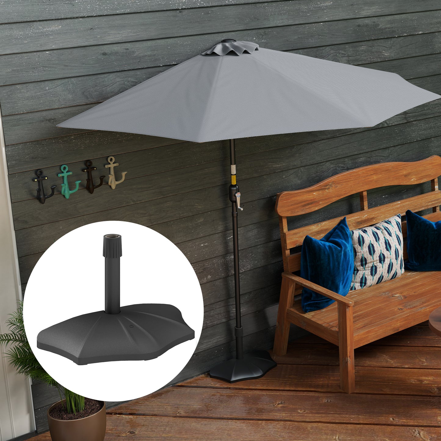 28 lbs Concrete Half Patio Umbrella Base Stand, Patio Umbrella Stand for 1.26"/1.34"/1.5" Umbrella Poles, Half Umbrella Base for Outdoor, Lawn, Poolside, Black