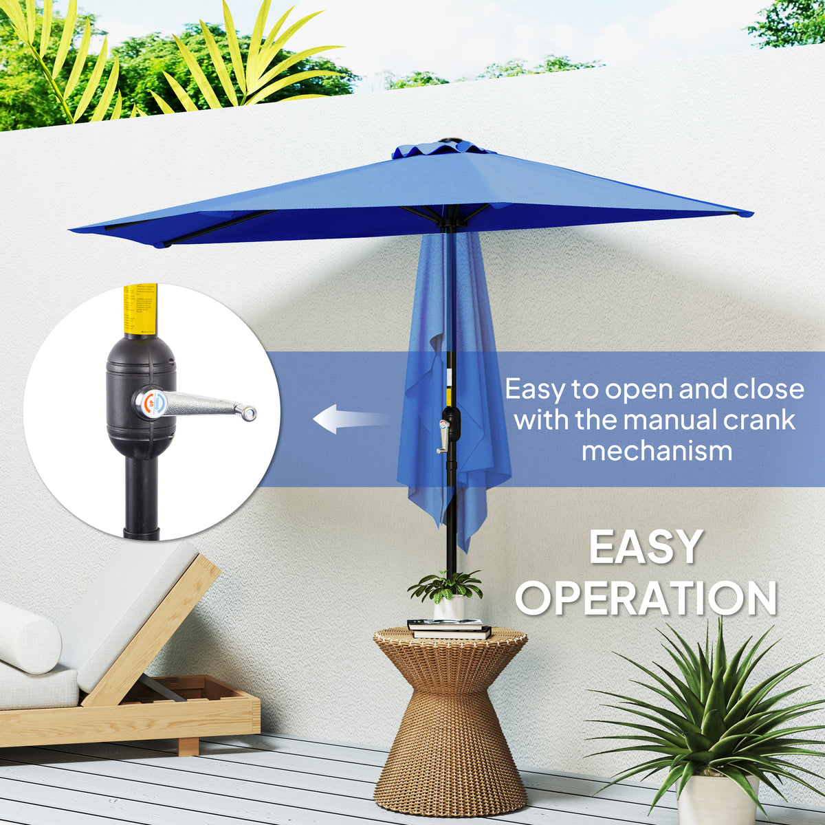 9ft Deep Blue Half Round Umbrella with 5 Ribs