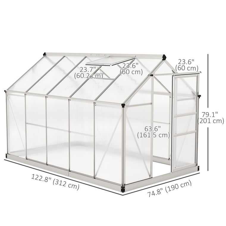 6' x 10' x 6.6' Silver Polycarbonate Greenhouse with Gutter